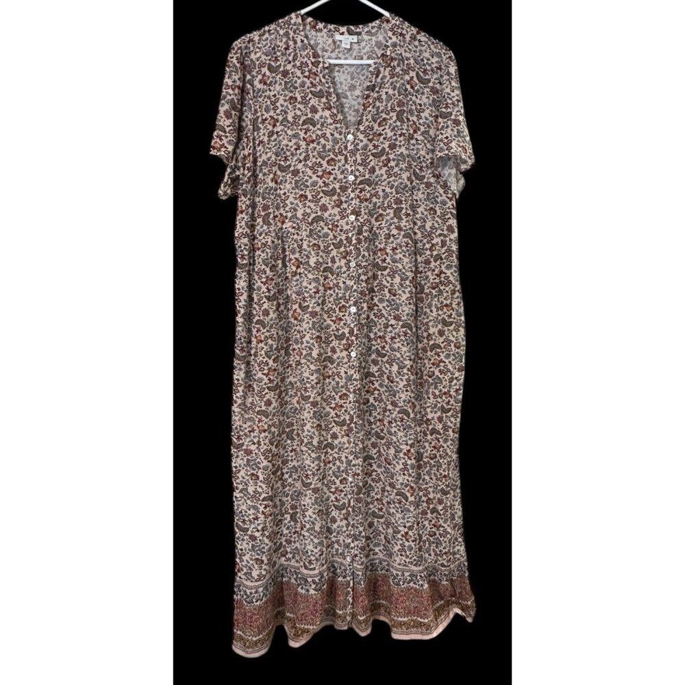 J Jill Maxi Dress Womens Large  Floral Button Front Prairie Flowy Boho SS